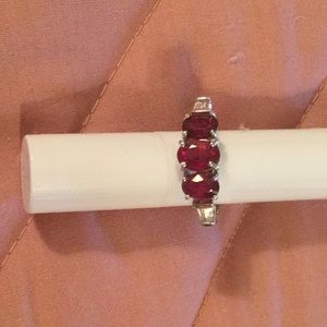 NWOT Red Garnet ring size 6. Rhodium/SS.